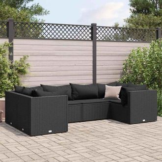 vidaXL Set Muebles De Jard&iacute;n 6 Piezas Y Cojines Rat&aacute;n Sint&eacute;tico Negro Vidaxl