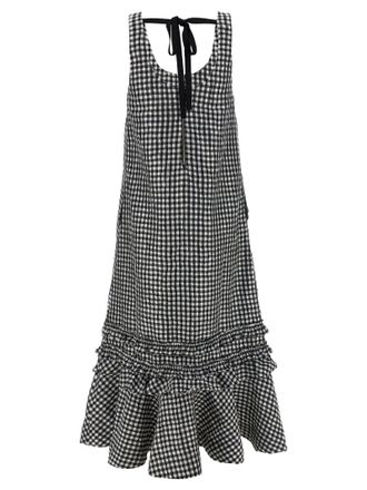 Ganni Crinkled Check Dress - Black