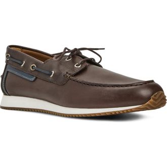 Aquatalia Lido Boat Sneaker in Dark Brown Calf at Nordstrom, Size 11.5