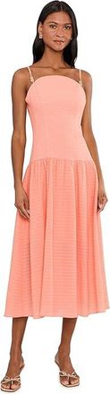 Adrianna Papell Seersucker Midi Dress Womens Dress Coral : 12, Elastane/Nylon/Polyester