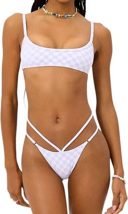 Frankies Bikinis Layla Checkered Jacquard Bottom In Purple