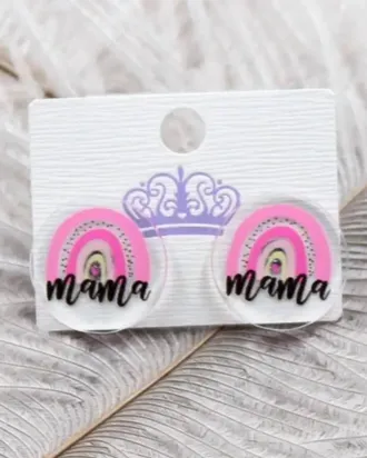 White Label Womens Mama Rainbow Stud Earrings In Clear/ Pink
