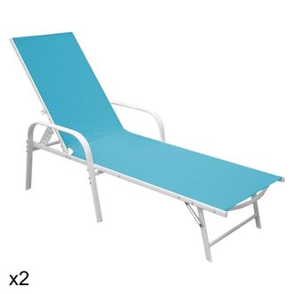 Happy Garden Lote de 2 tumbonas de acero blanco y textilene azul claro