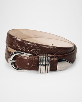 D&eacute;hanche Hollyhock Embossed Leather Belt
