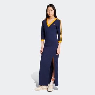 adidas Maxikleid ADIDAS ORIGINALS MAXI DRESS V, Damen, Gr. XS, N-Gr, orange (night indigo, crew orange), Obermaterial: 93% Baumwolle, 7% Elasthan, Kleider Ma