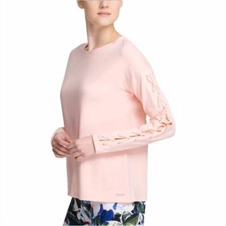 DKNY Activewear Lace Up Long Sleeve Jewel Neck Top In Pink