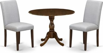 East West Furniture DMAB3-AWA-05 3 Piece Kitchen Table Set Includes 1 Drop Leaves Wood Table and 2 Grey Linen Fabric Parson Dining Room Chairs with High Back - Acacia Wal