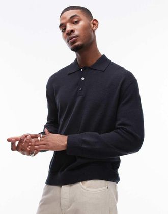 Arket Polo a maniche lunghe in maglia di lana merino blu navy