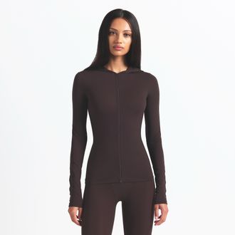 Nike Womens SKIMS Weightless Layers Full-Zip Hoodie in Brown | TPZUP6053W-DRT
