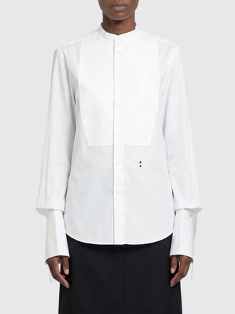 Fendi Camicia in cotone con collo alla coreana e plastron ricamato