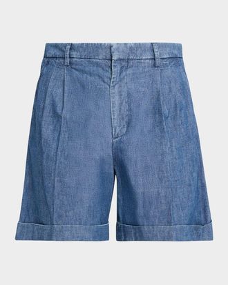 Valentino Garavani Men & apos;s Crochet-Trim Denim Shorts