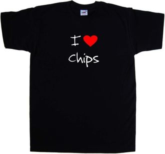 Tee Tree Designs I Love Heart Chips Black T-Shirt (White & Red Print)-X-Large