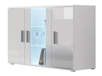 Mirjan24 Aparador Tornola 106, Blanco + Blanco Brillante, 80x120cm, N&uacute;mero De Puertas: 341cm, Vidrio, Aglomerado Laminado, Led