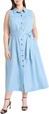 Maggy London Tie Waist Sleeveless Maxi Shirtdress in Blssf Blue at Nordstrom Rack, Size 14W