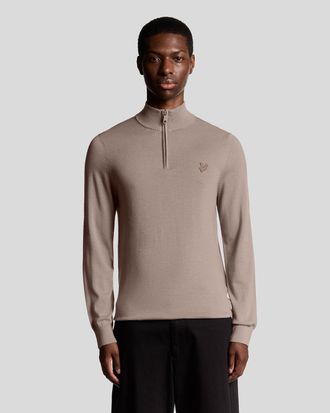 Lyle & Scott Merinowol 1/4 Rits Trui - Bruin