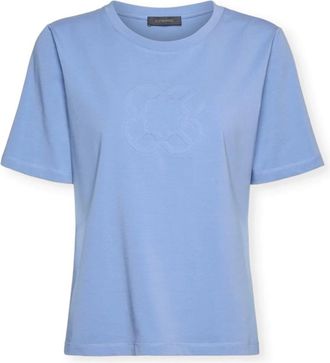 Elena Miro T-shirt met monogramreli&euml;f - Dames - T-shirts - Blauw - M - Katoen - Tops