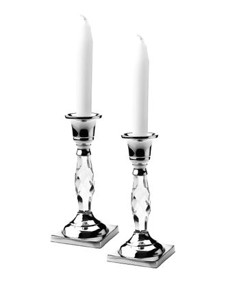 Classic Touch Set Of 2 Candlesticks With Glass Square Base
