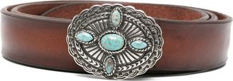 Orciani Turquoise-embellished Leather Belt