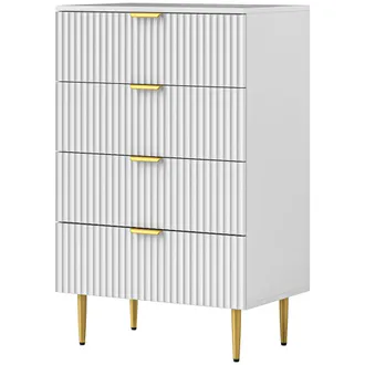 HOMCOM Com&ograve; Cassettiera 4 Cassetti Moderna Maniglie Dorate 60x40x96cm Bianco - Homcom