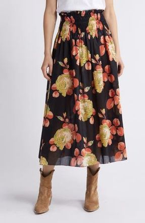 The Great. The Canary Floral Midi Skirt in Cabbage Rose Print at Nordstrom Rack, Size 1 (Fits Like 4-6 Us)