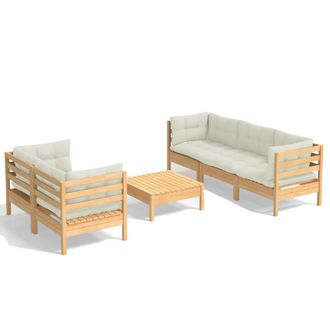 vidaXL Muebles De Jard&iacute;n 6 Piezas Cojines Madera De Pino Crema Vidaxl