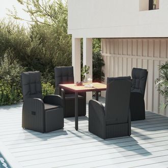 vidaXL Set De Muebles Jard&iacute;n 5 Pzas Con Cojines Rat&aacute;n Sint&eacute;tico Negro Vidaxl
