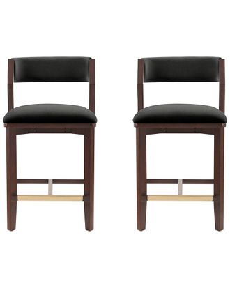 Manhattan Comfort Set Of 2 Patricia Velvet Counter Stools With Beech Wood Legs