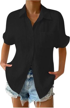 Generic Womens Button Down Shirts Dressy Casual Blouses Short Sleeve Flowy Shirts Elegant Tunic Tops Tees Plus Size T-Shirts Cute Summer Tops Business Work Of