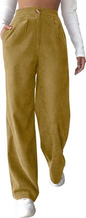 Generic Corduroy Trousers Women Barrel Mid-Rise Elasticated Waist Vintage Cord Pants Loose Fit Baggy Wide Leg Capris Harem Pants Leisure Trousers with Pockets