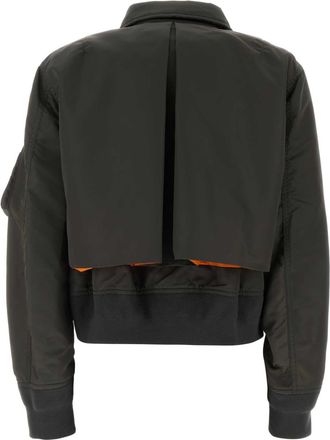 sacai Womens Olive Green Nylon Bomber Jacket Dkhaki Giubbini