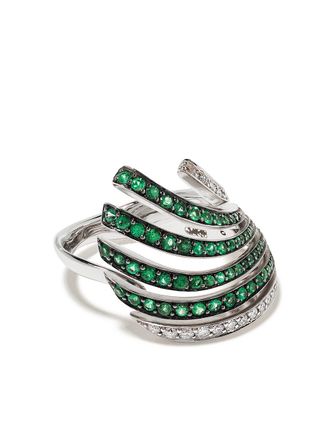 Brumani Anello in oro bianco 18kt con smeraldo e diamante - Argento