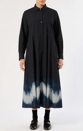 Marina Rinaldi Flock Pinstripe Shirtdress in Blue/black at Nordstrom, Size 16W
