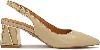 Kazar Beige pumps met decoratieve hak - Dames - Pumps - Beige - 37 EU - Leer - Schoenen