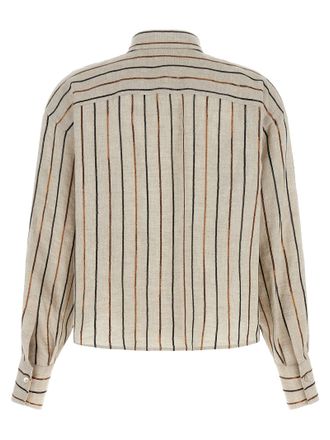 Brunello Cucinelli Sequin Stripe Linen Shirt - Beige