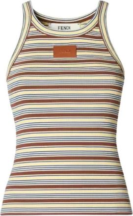 Fendi Katoenen gestreepte gebreide top - Dames - Tops zonder mouwen - Veelkleurig - M - Katoen - Tops