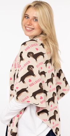 Zwillingsherz Dreieckstuch ZWILLINGSHERZ Dog Lover, Damen, beige pink, Strick, Materialmix, gemustert, mehrfarbig, Modet&uuml;cher Dreieckstuch, Dackelmotiv, w&auml;rmend, St