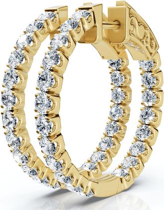 Pompeii3 2Ct Diamond Inside Outside Hoops 14k Gold Lab Grown 1 Tall