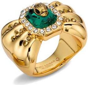 Kurt Geiger Bow Crystal Cocktail Ring in Gold/Green at Nordstrom, Size 8