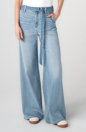Liverpool L.A. Stride Belted High Waist Wide Leg Jeans in Tide Pools at Nordstrom, Size 14