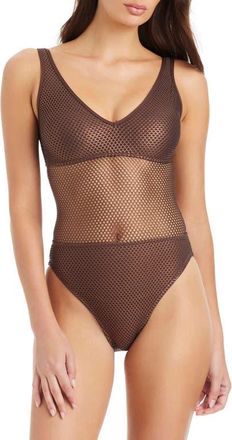 Sanctuary Net Metallic One-Piece Swimsuit in Espresso Bronze at Nordstrom, Size X-Small