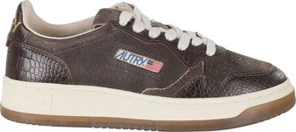 Autry Brown Medalist Low Crocodile Pattern Suede Sneakers