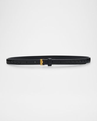 Bottega Veneta Watch-Buckle Intrecciato Skinny Leather Belt