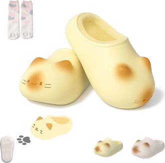 Generic Cat Paws Footprints Fluffy Plush Fleece Height Increase Slippers, 2026 Winter Warm Thick-Soled Home Shoes, Waterproof (Yellow, UK, Adult, Women, 6.5, 