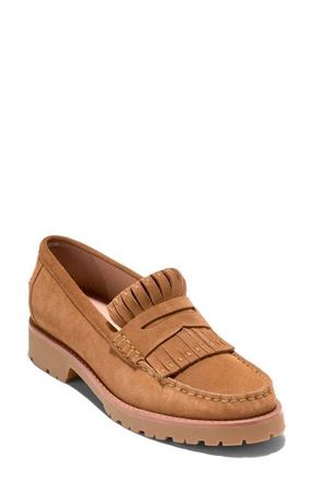 Cole Haan Treena Lug Sole Kiltie Loafer in Golden Honey Cow Suede at Nordstrom, Size 10.5