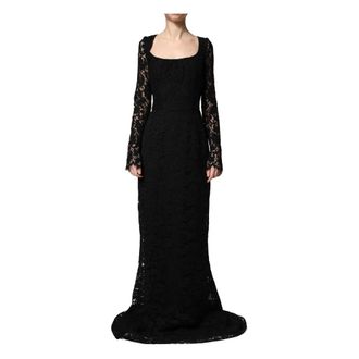 Dolce & Gabbana Lace Square Neck Long-Sleeve Maxi Dress - female - Dolce & Gabbana - Gowns - Black - XS - Dresses