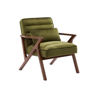 Sweeek Sill&oacute;n escandinavo de madera de hevea y terciopelo, verde kaki