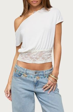 Edikted Machy Lace Trim One-Shoulder Top in Cream at Nordstrom, Size X-Small