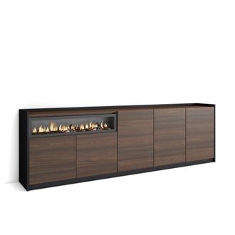 Skraut Home Skraut Home - Aparadores Para Sal&oacute;n, 260x37x80cm, 5 Puertas, Chimenea El&eacute;ctrica, Roble Oscuro Y Negro