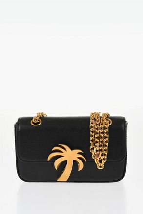 Palm Angels Womens Leather BRIDGE Shoulder Bag with Chain Shouder Strap in Black Calfskin - One Size