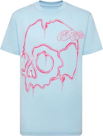 Philipp Plein T-shirt Round Neck SS Dripping Skull - Heren - T-shirts - Blauw - 4XL - Katoen - Tops